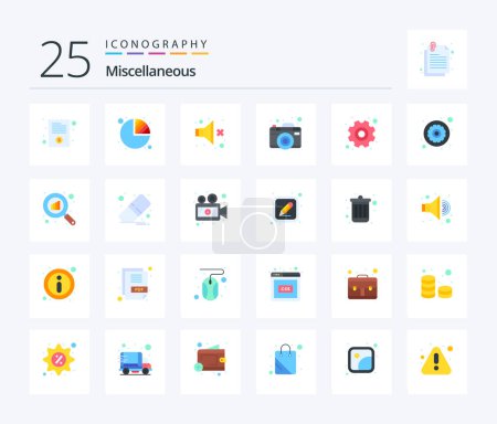 Illustration for Miscellaneous 25 Flat Color icon pack including settings. no. picture. camera - Royalty Free Image