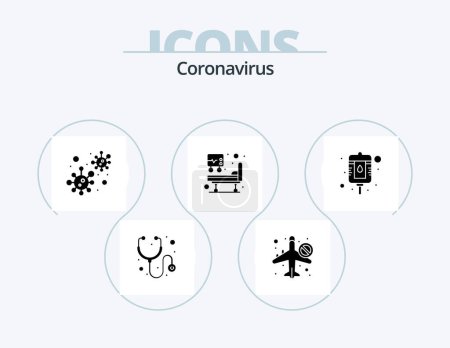 Téléchargez les illustrations : Coronavirus Glyph Icon Pack 5 Icon Design. packet. blood. bacteria. icu - en licence libre de droit