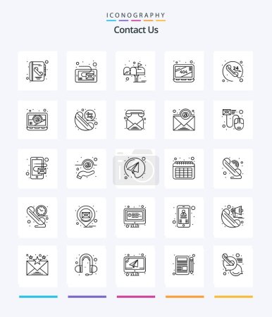 Ilustración de Creative Contact Us 25 OutLine icon pack  Such As communication. anytime. box. website. error - Imagen libre de derechos