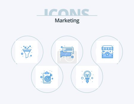 Illustration for Marketing Blue Icon Pack 5 Icon Design. shop. message. light. talk. chat - Royalty Free Image