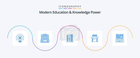 Ilustración de Educación Moderna y Poder del Conocimiento Blue 5 Icon Pack Incluyendo teclado. la escuela. Pluma. silla. escritorio - Imagen libre de derechos