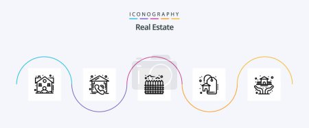 Illustration for Real Estate Line 5 Icon Pack Including house. protection. estate. sale. discount - Royalty Free Image
