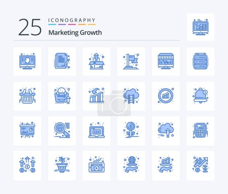 Ilustración de Comercialización Crecimiento 25 Blue Color paquete de iconos incluyendo monitor. negocios. documento. logro. planta - Imagen libre de derechos