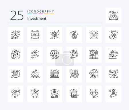 Illustration for Investment 25 Line icon pack including property. investment. seo. growth. hand - Royalty Free Image