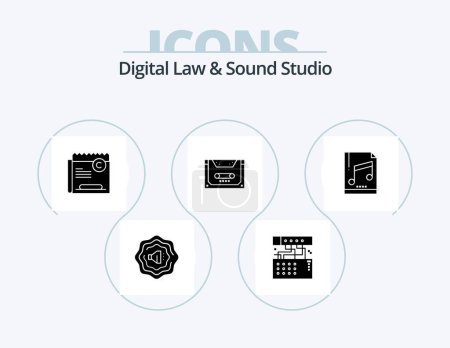 Téléchargez les illustrations : Droit numérique et studio sonore Glyph Icon Pack 5 Icône Design. ordinateur. pont. restriction. compact. audio - en licence libre de droit