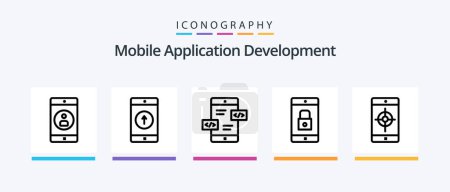 Ilustración de Paquete de iconos de la línea de desarrollo de aplicaciones móviles 5 incluyendo video. Móvil. perfil. aplicación. smartphone. Diseño de iconos creativos - Imagen libre de derechos