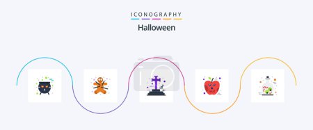 Téléchargez les illustrations : Pack d'icônes Halloween Flat 5 Y compris Halloween. crâne. cross. poison. pomme - en licence libre de droit