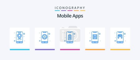 Illustration for Mobile Apps Blue 5 Icon Pack Including video streaming. video app. login. smartphone. full. Creative Icons Design - Royalty Free Image