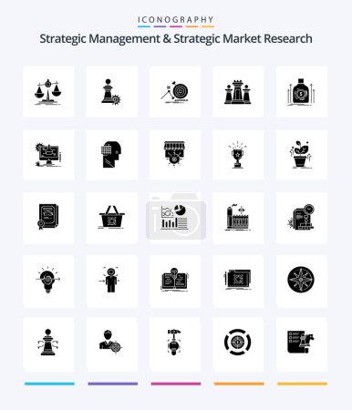 Téléchargez les illustrations : Creative Strategic Management And Strategic Market Research 25 Glyph Solid Black icon pack  Such As technology. strategy. success. computer. focus - en licence libre de droit