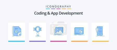 Illustration for Coding And App Development Blue 5 Icon Pack Including operational. window. research. photo. landscape. Creative Icons Design - Royalty Free Image