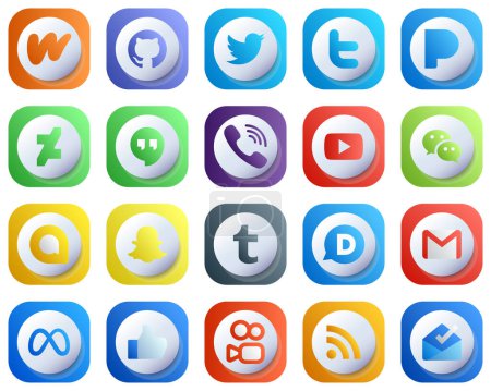 Illustration for 20 Cute Professional 3D Gradient Social Media Icons such as tumblr. google allo. viber. messenger and video icons. High-Quality and Editable - Royalty Free Image