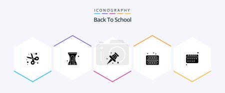 Téléchargez les illustrations : Back To School 25 Glyph icon pack including education. student. sharpener. school. office - en licence libre de droit