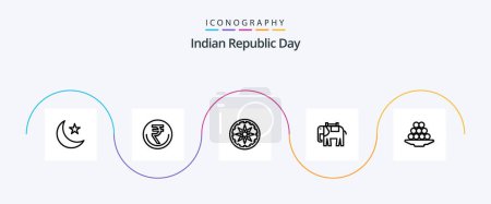 Illustration for Indian Republic Day Line 5 Icon Pack Including indian. animal. inr. africa. country - Royalty Free Image