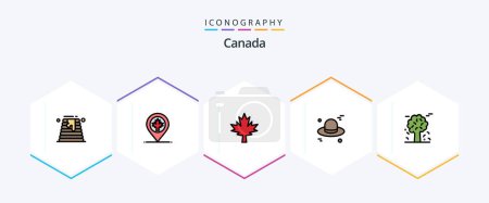 Téléchargez les illustrations : Canada 25 FilledLine icon pack including pine trees. arctic. canada. alpine. cap - en licence libre de droit
