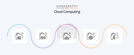 Téléchargez les illustrations : Cloud Computing Line 5 Icon Pack Including edit. cloud. globe. cloud computing - en licence libre de droit
