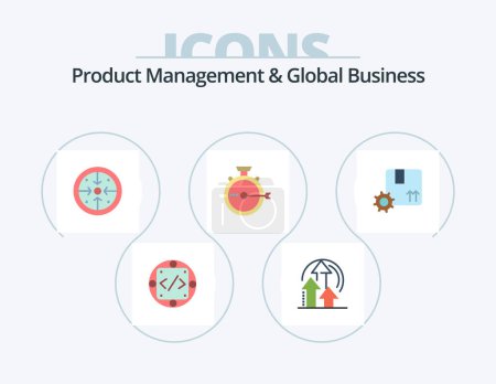Ilustración de Gestión de productos y negocio global Flat Icon Pack 5 Icon Design. Liberación. gestión. producto. Lanzamiento. operación - Imagen libre de derechos