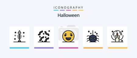 Téléchargez les illustrations : Pack de 5 icônes rempli de la ligne Halloween incluant la boutique. halloween. vacances. tableau. lumière. Icônes créatives Design - en licence libre de droit