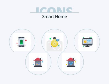 Téléchargez les illustrations : Smart Home Flat Icon Pack 5 Icon Design. Intelligent. lampe. wifi. internet. Intelligent - en licence libre de droit