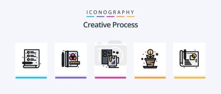 Téléchargez les illustrations : Ligne de processus créatif rempli Pack de 5 icônes inclus. objet. ampoule. processus. croissance. Icônes créatives Design - en licence libre de droit