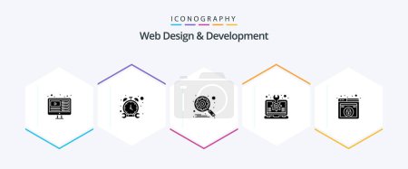 Illustration for Web Design And Development 25 Glyph icon pack including design. setting. engine. idea. creative - Royalty Free Image