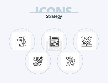 Téléchargez les illustrations : Ligne de stratégie Icône Pack 5 Icône Design. marketing. l'argent. Commence. idée. vitesse - en licence libre de droit
