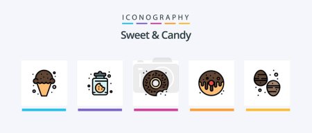 Téléchargez les illustrations : Sweet And Candy Line Filled 5 Icon Pack Including food. cake. food. bakery. food. Creative Icons Design - en licence libre de droit