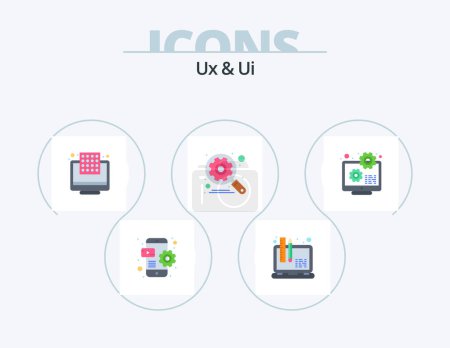 Illustration for Ux And Ui Flat Icon Pack 5 Icon Design. laptop. settings. dots. search. engine - Royalty Free Image