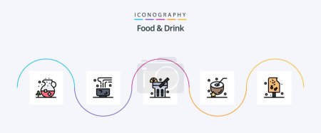 Illustration for Food And Drink Line Filled Flat 5 Icon Pack Including drink. water. hot drink. coconut. food - Royalty Free Image