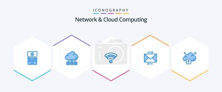 Téléchargez les illustrations : Pack d'icônes Network And Cloud Computing 25 Blue inclus. télécharger. wifi. nuage. flèche - en licence libre de droit