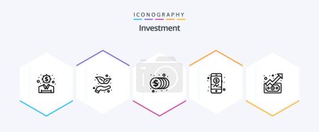 Téléchargez les illustrations : Investment 25 Line icon pack including money. trend. finance. graph. investment - en licence libre de droit