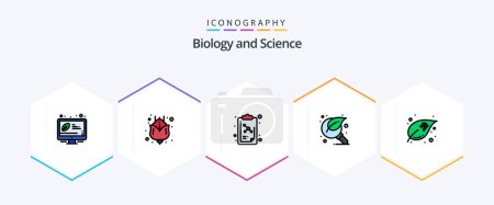 Téléchargez les illustrations : Biology 25 FilledLine icon pack including growth. leaf. molecule. search. leaf - en licence libre de droit