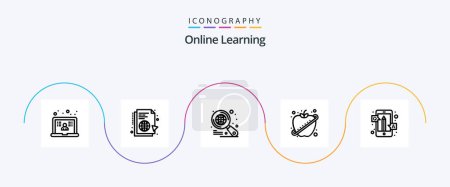 Illustration for Online Learning Line 5 Icon Pack Including education. fitness. sync. healthy. apple - Royalty Free Image