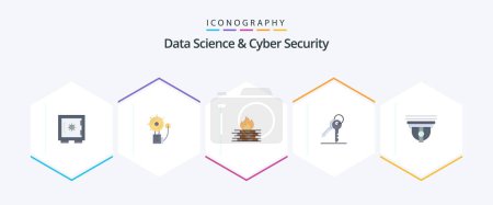 Illustration for Data Science And Cyber Security 25 Flat icon pack including room. keys. intruder. key. network - Royalty Free Image