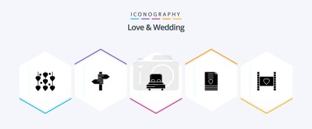 Téléchargez les illustrations : Pack d'icônes Love And Wedding 25 Glyph avec lettre. coeur. mariage. amour - en licence libre de droit