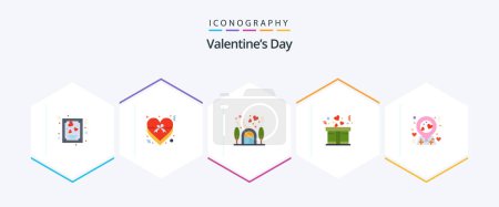 Téléchargez les illustrations : Valentines Day 25 Flat icon pack including pin. location. home. present. gift - en licence libre de droit