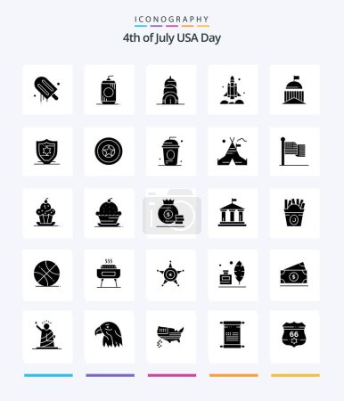 Illustration for Creative Usa 25 Glyph Solid Black icon pack  Such As flag. usa. chrysler. transport. rocket - Royalty Free Image