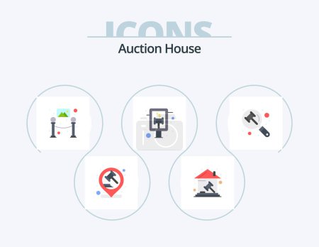 Téléchargez les illustrations : Auction Flat Icon Pack 5 Icon Design. law. sign board. real estate. court. place - en licence libre de droit