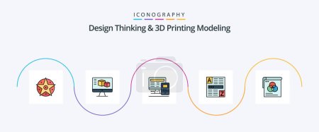 Ilustración de Design Thinking And D Printing Modeling Line Filled Flat 5 Icon Pack Including poster. internet. computer. code. browser - Imagen libre de derechos