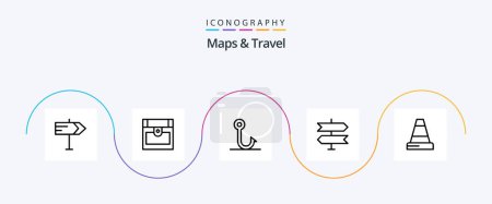Téléchargez les illustrations : Maps and Travel Line 5 Icon Pack Including . hook. traffic. cone - en licence libre de droit