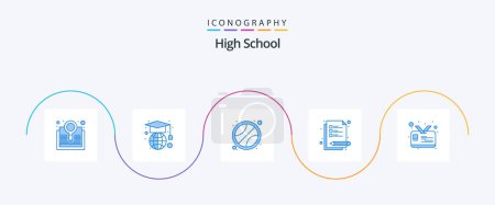 Ilustración de High School secundaria azul 5 paquete de iconos incluyendo. Tarjeta de estudiante. Deporte. Identificación. estudio - Imagen libre de derechos