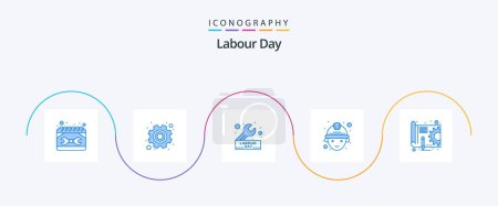 Illustration for Labour Day Blue 5 Icon Pack Including blue print. miner. labour. labour. repair - Royalty Free Image