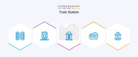 Illustration for Train Station 25 Blue icon pack including . time. ticket. train. ticket - Royalty Free Image