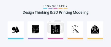 Ilustración de Design Thinking And D Printing Modeling Glyph 5 Icon Pack Incluyendo correo. magia. ratón. solución. flecha. Diseño de iconos creativos - Imagen libre de derechos