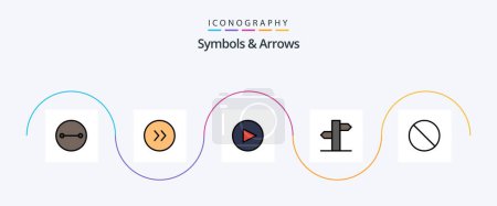 Ilustración de Símbolos y líneas de flechas llenas paquete plano de 5 iconos incluido. dirección. Detente. cancelar - Imagen libre de derechos