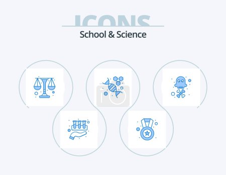 Illustration for School And Science Blue Icon Pack 5 Icon Design. death. molecuel. physic. science. dna - Royalty Free Image