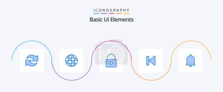 Ilustración de Basic Ui Elements Blue 5 Icon Pack Incluye campana. Empieza. Desbloquea. medios de comunicación. inicio - Imagen libre de derechos