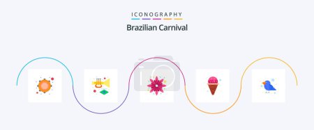 Téléchargez les illustrations : Brazilian Carnival Flat 5 Icon Pack Including bird. carnival. flower. waffle. ice - en licence libre de droit