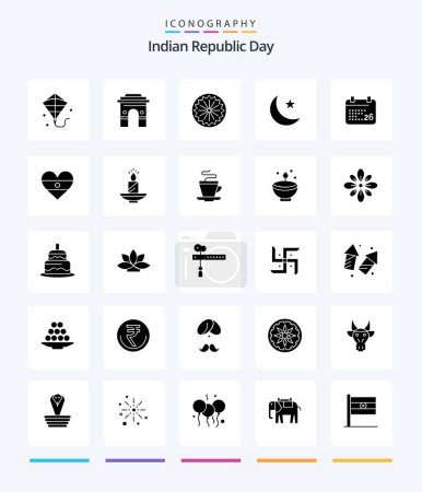 Illustration for Creative Indian Republic Day 25 Glyph Solid Black icon pack  Such As night. night. srilanka. moon. sign - Royalty Free Image