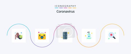 Téléchargez les illustrations : Coronavirus Flat 5 Icon Pack Incluant la recherche. médical. comprimé. protection contre les virus. manucure - en licence libre de droit