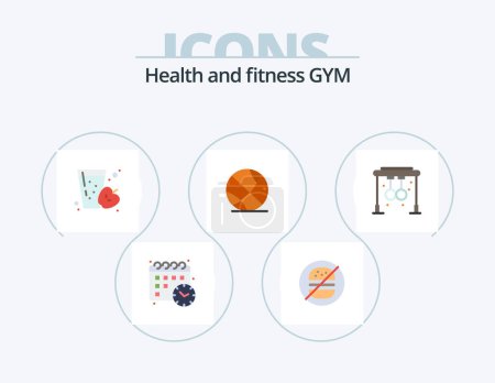 Illustration for Gym Flat Icon Pack 5 Icon Design. training. fitness. fruit. rings. gym - Royalty Free Image